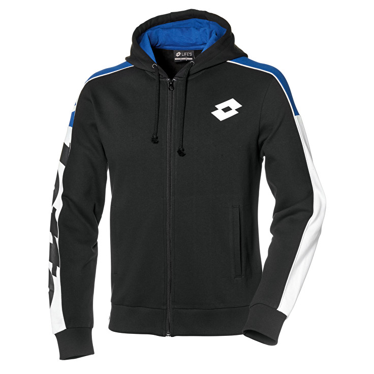 Black / Blue Lotto Athletica Lg Sweat Fz Hd Fl Men\'s Sweatshirt | Lotto-31231