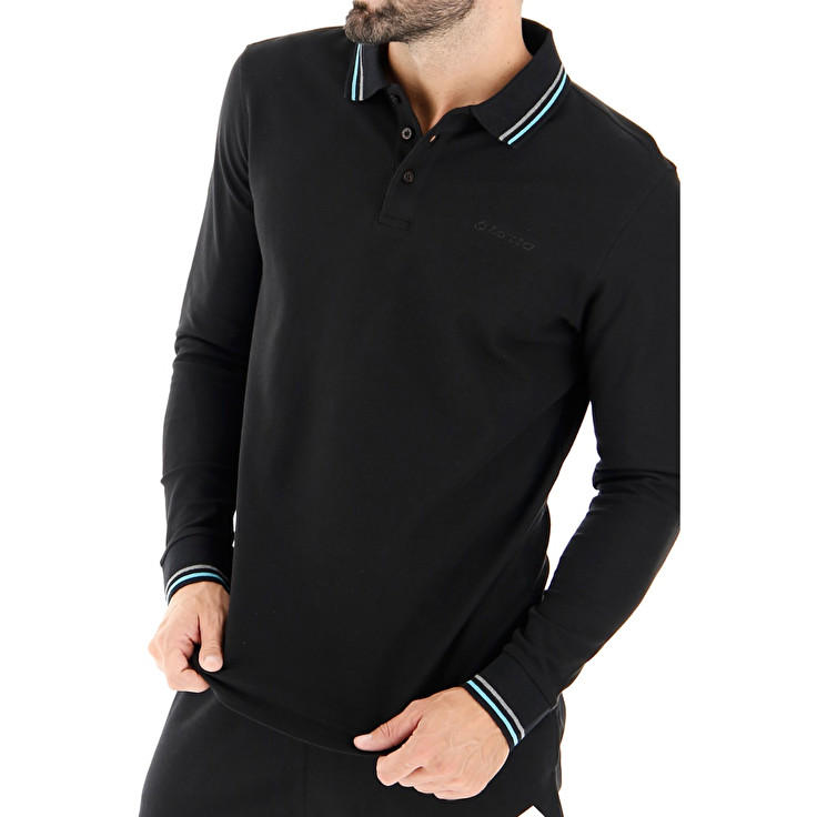 Black / Blue Lotto Classica Ls Pq Men's Polo Shirts | Lotto-96020