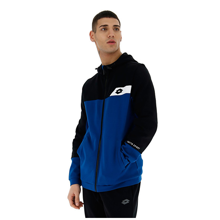 Black / Blue Lotto Dinamico Iii Sweat Fz Hd Co Men\'s Sweatshirt | Lotto-41885