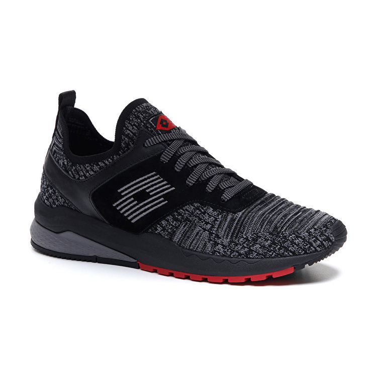 Black / Grey Lotto Marathon Knit Men's Sneakers | Lotto-41470