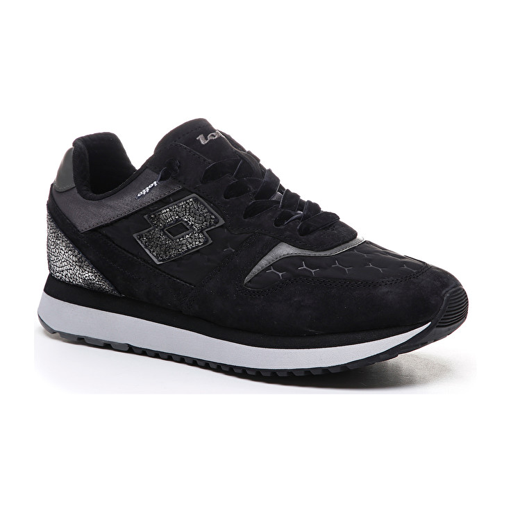 Black / Silver Lotto Slice Padded W Women's Sneakers | Lotto-48757