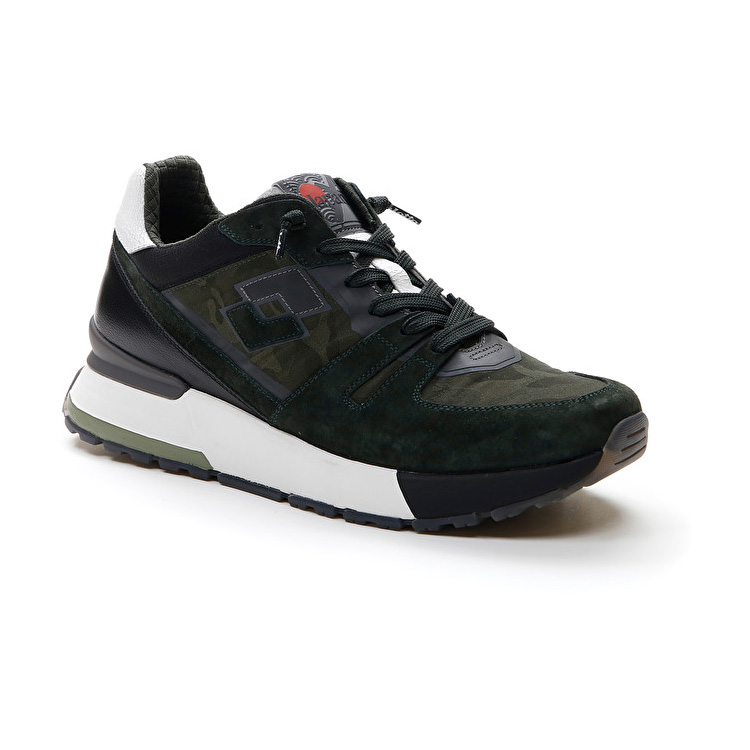 Green / Black Lotto Tokyo Shibuya Camo Men's Sneakers | Lotto-31129