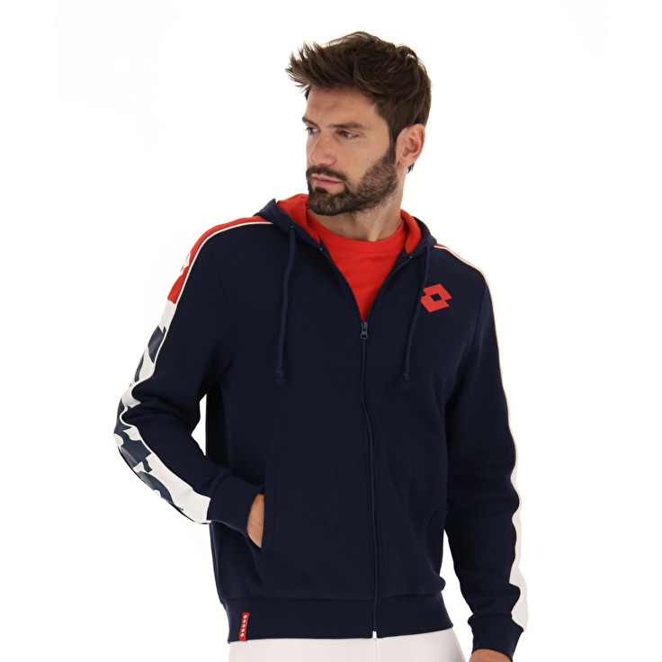 Navy / White / Red Lotto Athletica Lg Sweat Fz Hd Fl Men\'s Sweatshirt | Lotto-62948