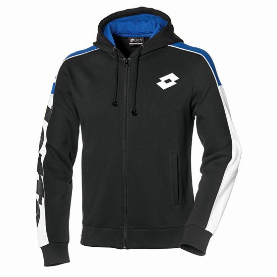 Black / Blue Lotto Athletica Lg Sweat Fz Hd Fl Men's Tracksuits | Lotto-84017