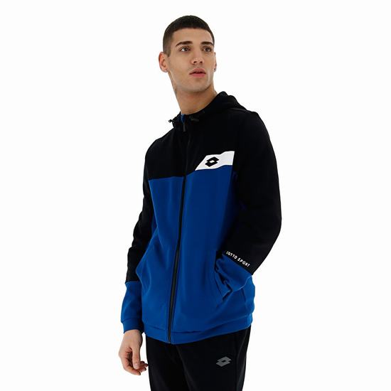 Black / Blue Lotto Dinamico Iii Sweat Fz Hd Co Men's Sweatshirt | Lotto-41885