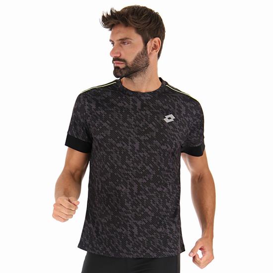 Black Lotto Run&fit Prt Pl Men's T Shirts | Lotto-25065