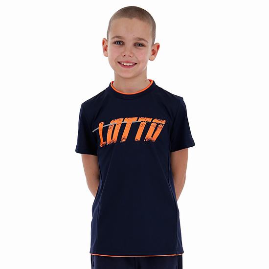 Navy / Orange Lotto Logo Kids' T Shirts | Lotto-14465