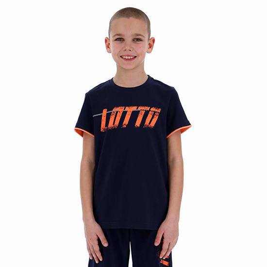 Navy / Orange Lotto Logo Kids' T Shirts | Lotto-94350