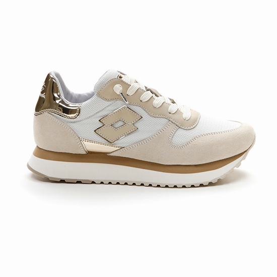 White / Brown Lotto Wedge W Women's Sneakers | Lotto-40314